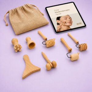 Kit Maderoterapia Facial 7 elementos + E-book digital de regalo + bolsa de yute