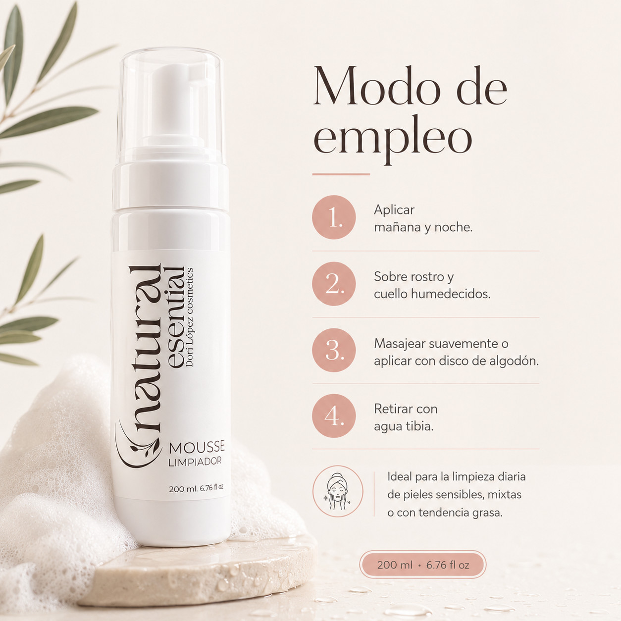 Mousse Limpiador Facial Natural Esential 200 ml - Imagen 5