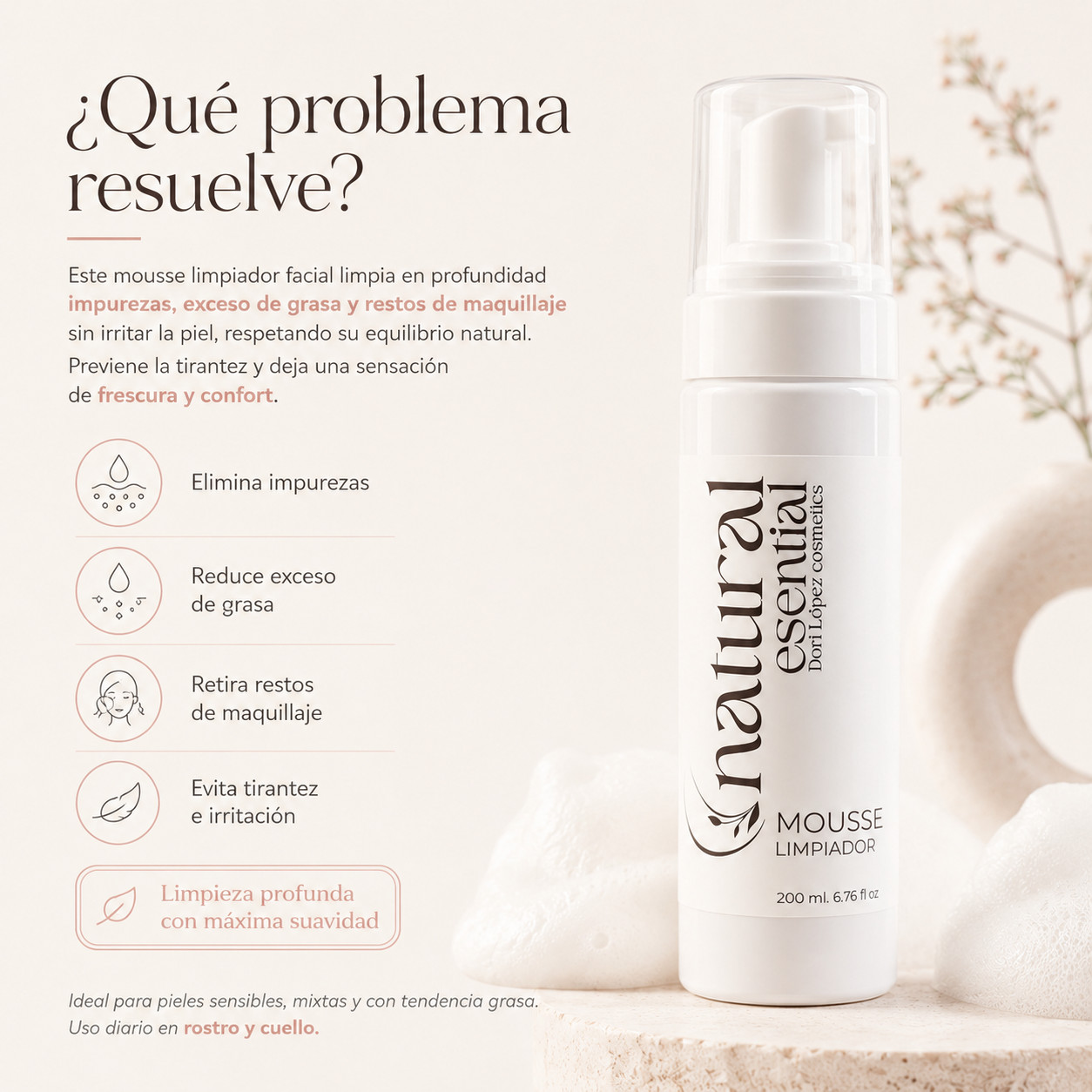 Mousse Limpiador Facial Natural Esential 200 ml - Imagen 3