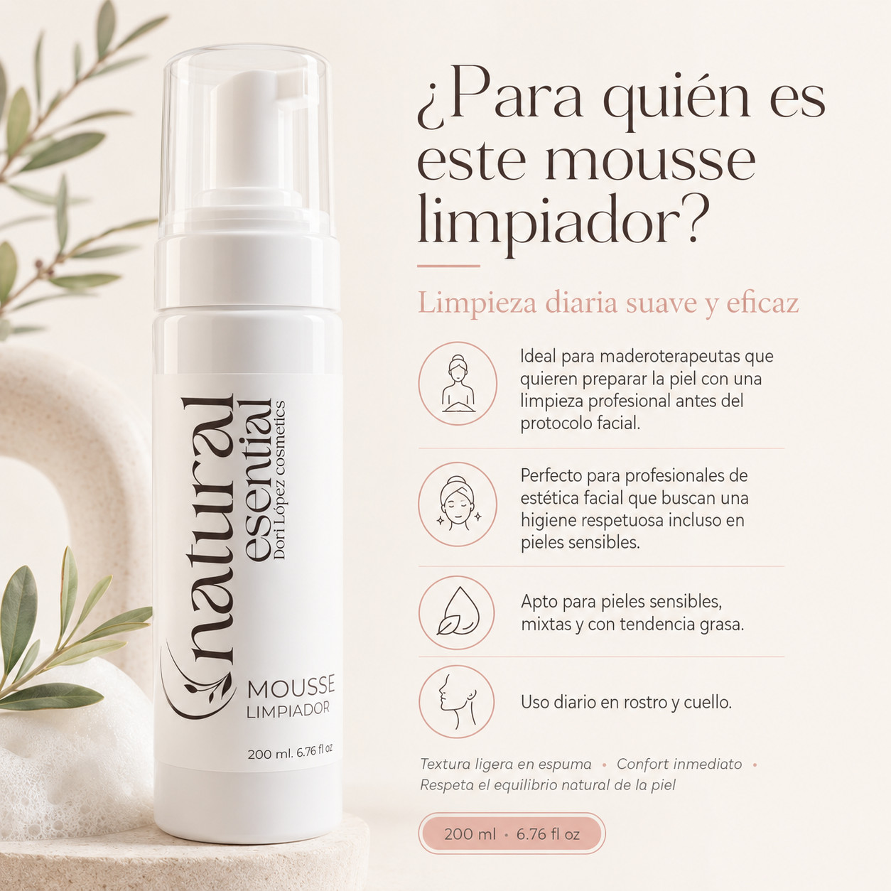 Mousse Limpiador Facial Natural Esential 200 ml - Imagen 2